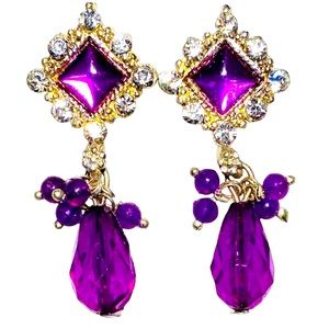 New Fashion Retro Vintage Light Luxury Design Elegant Purple Crystal Earrings